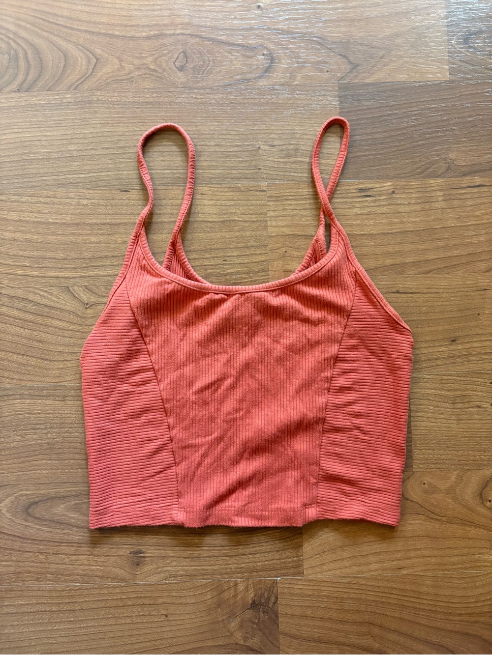 Urban Outfitters Ribbed Spaghetti-Strap Crop Top - Rust Orange